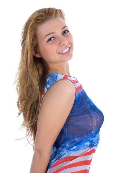 stock image Girl in dress from the American flag