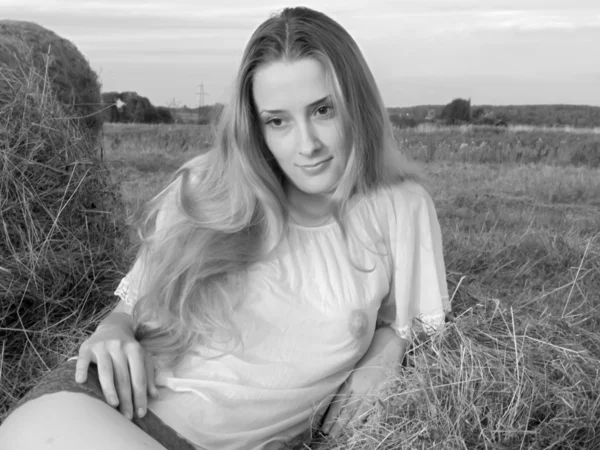 stock image Girl on fresh hay