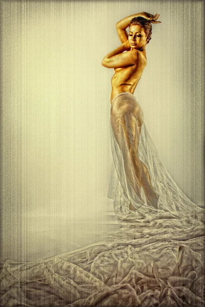 stock image Picture of golden statue on canvas