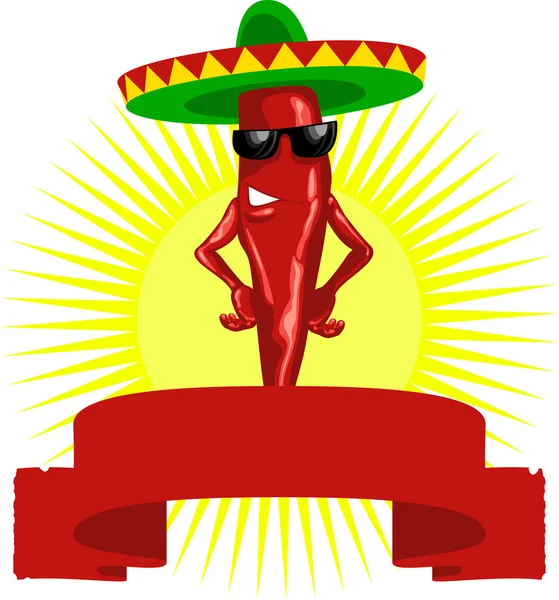 Het mexikansk chili peppar etikett röd — Stock vektor
