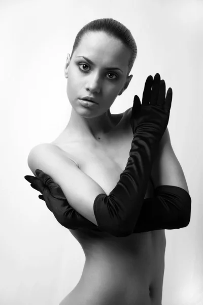 stock image Nude girl with the gloves