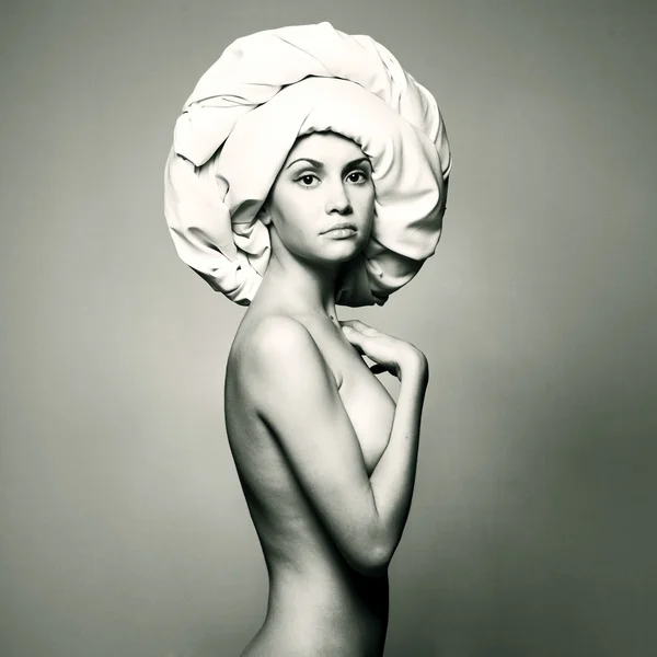 stock image Nude woman in fashionable turban